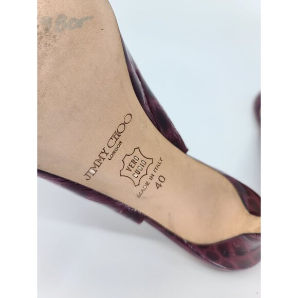 Jimmy Choo Vintage Plum Alligator Open Toe Slingback Gold Accent Pumps Size 40 - Picture 6 of 8